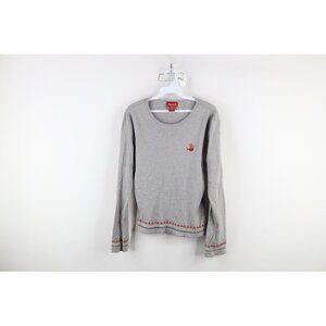 Vintage 90s Y2K Mudd Womens Large Babydoll Flower Ribbed Thermal T-Shirt Gray